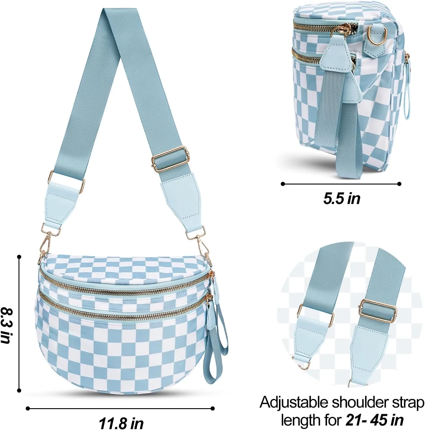 Checkered Crossbody Bag,Nylon Bum Bags for Women Crossbody,Spacious Sling Bag Purse Fanny Packs with Shoulder Strap