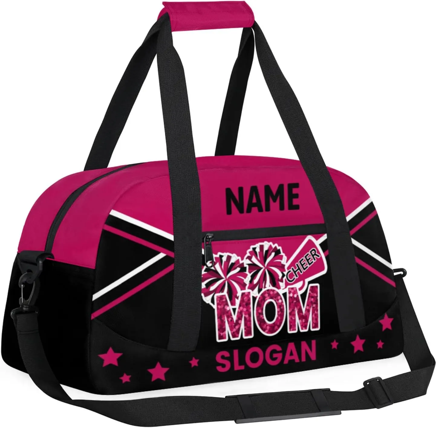 Cheer-Bags for Girls, Personalized Name Dance Gymnastics Ballet Sport Travel Duffel Bags for Cheerleader Kids with Custom Team Name for Overnight Weekender,Rose Red Black