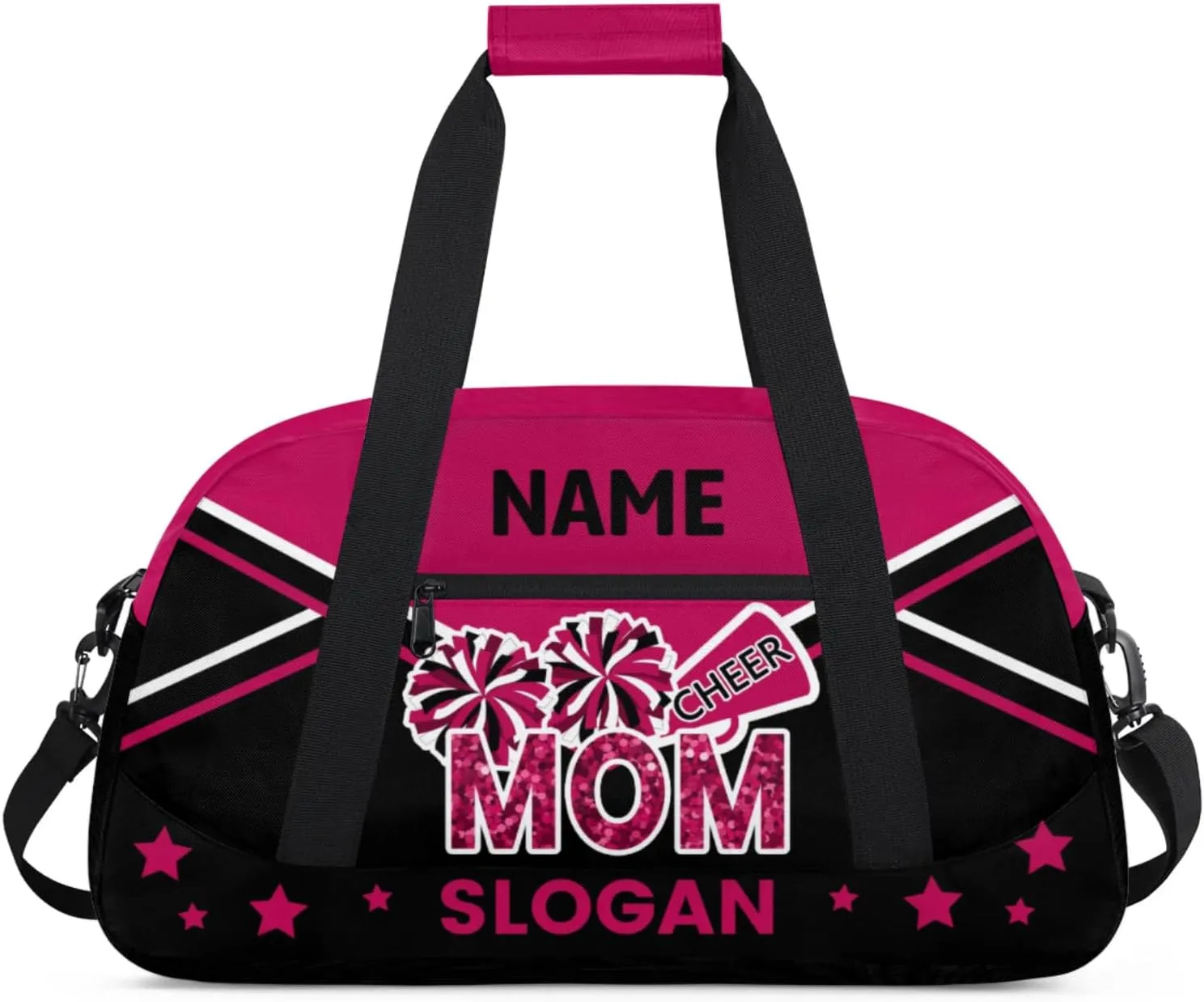 Cheer-Bags for Girls, Personalized Name Dance Gymnastics Ballet Sport Travel Duffel Bags for Cheerleader Kids with Custom Team Name for Overnight Weekender,Rose Red Black