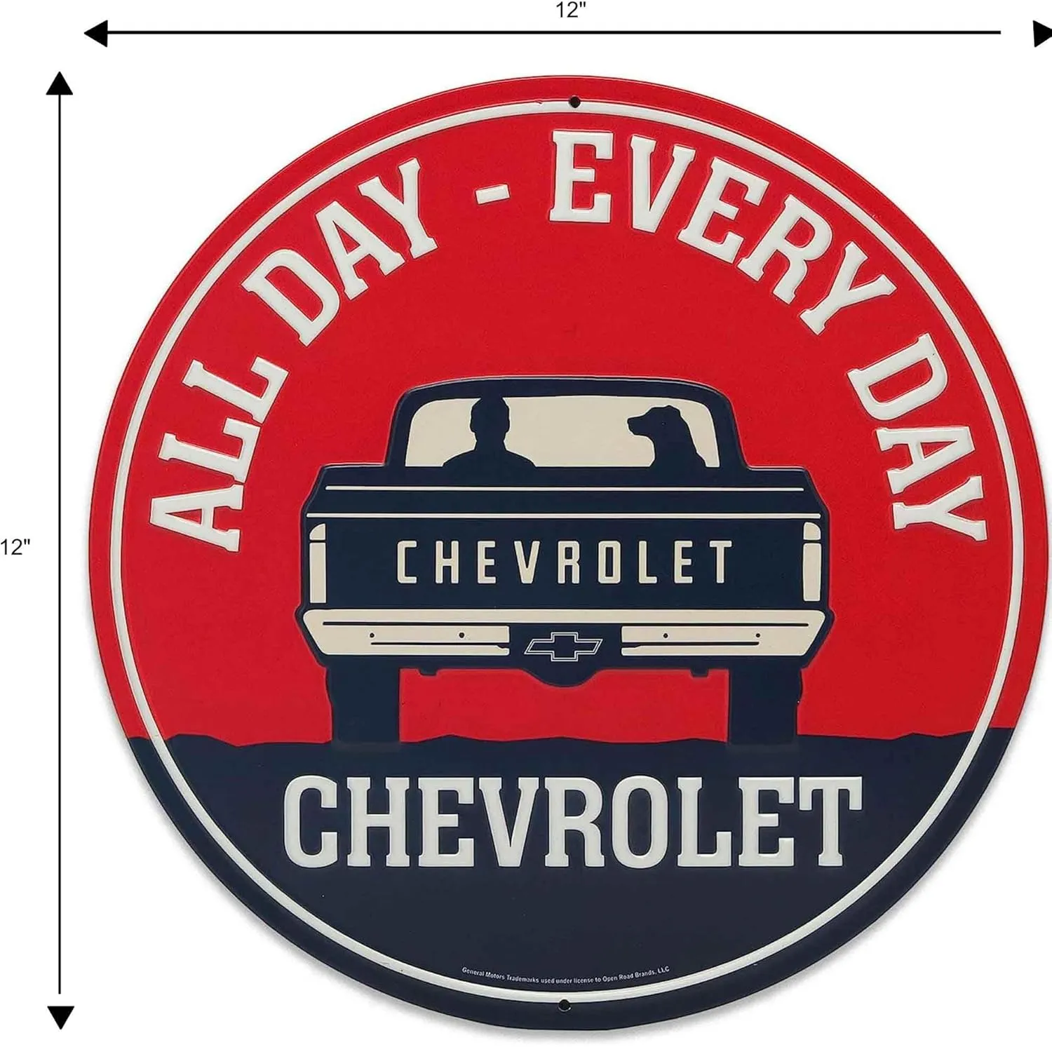 Chevrolet All Day Every Day Round Embossed Metal Sign - Chevy Truck Wall Art for Garage, Shop, or Man Cave