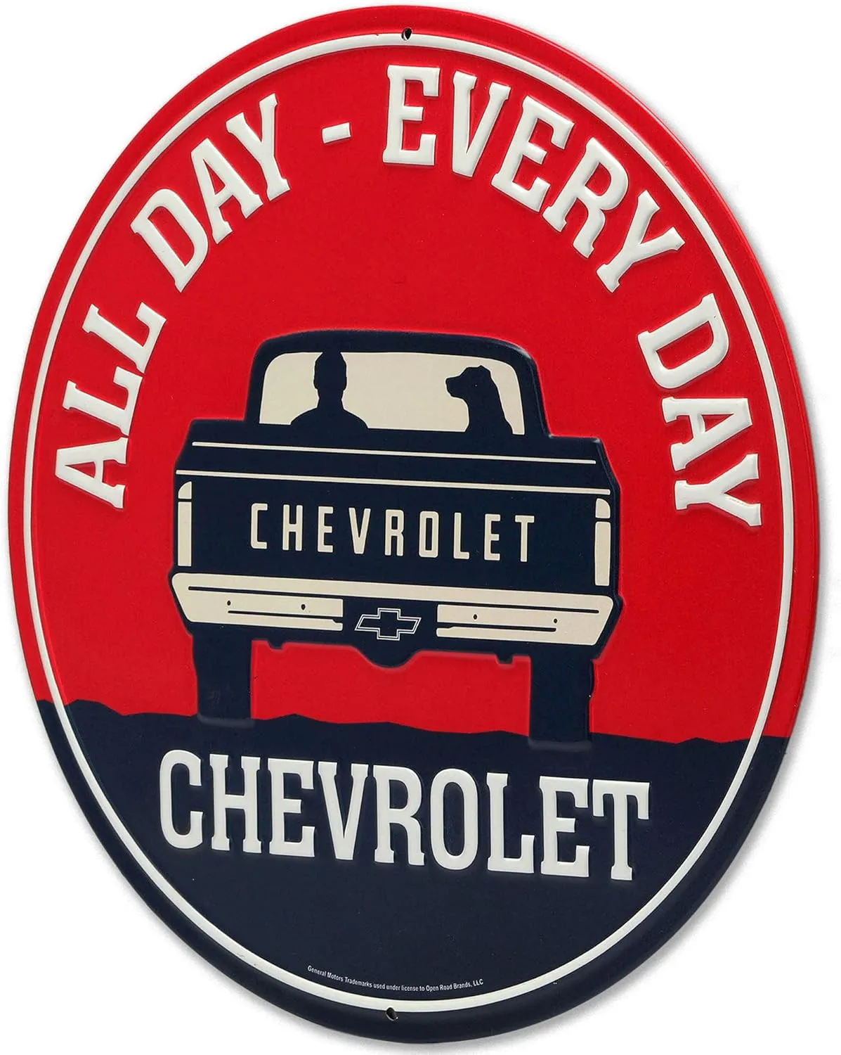 Chevrolet All Day Every Day Round Embossed Metal Sign - Chevy Truck Wall Art for Garage, Shop, or Man Cave
