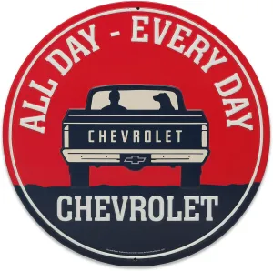 Chevrolet All Day Every Day Round Embossed Metal Sign - Chevy Truck Wall Art for Garage, Shop, or Man Cave