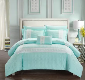 Chic Home Titian 6 Piece Comforter Hotel Collection Hexagon Embossed Paisley Print Border Design Bed in a Bag-Sheet Set Decorative Pillow Sham Included, Twin, Aqua