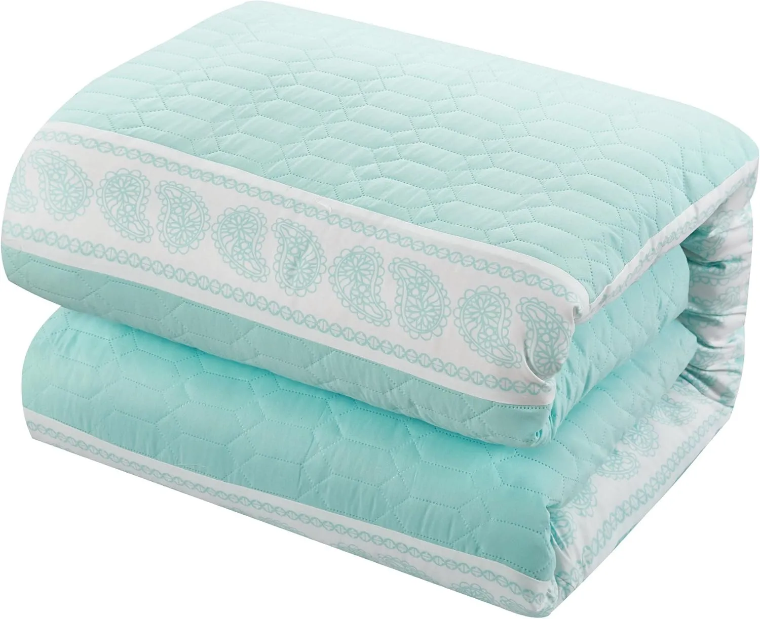 Chic Home Titian 6 Piece Comforter Hotel Collection Hexagon Embossed Paisley Print Border Design Bed in a Bag-Sheet Set Decorative Pillow Sham Included, Twin, Aqua
