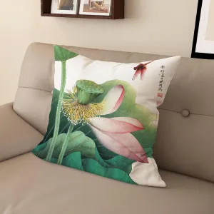 Chinese Zen Lotus Digital Printed Pillow Cover Double-Sided Design for Sofa, Living Room, Bedroom Decoration(20 * 20inch,HH2L-C)