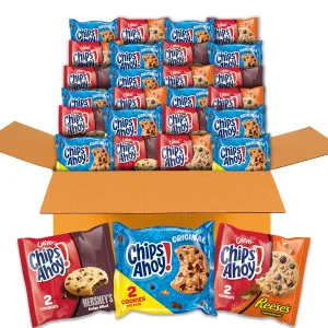 CHIPS AHOY! Cookies Variety Pack, Original Chocolate Chip, Chewy Chocolate Chip with Reese's Peanut Butter Cups & Chewy Hershey's Fudge Filled, Mothers Day Cookies, 50 – 2ct Snack Packs