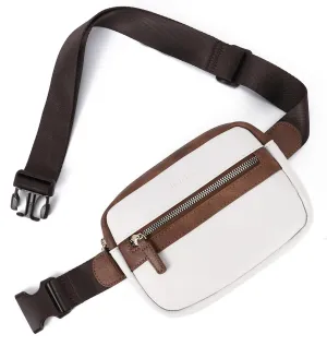 CHOLISS Fanny Packs for Women and Men - Belt Bag for Women, Crossbody Vegan Leather Fashion Waist Packs whith Adjustable Strap(White&Brown)