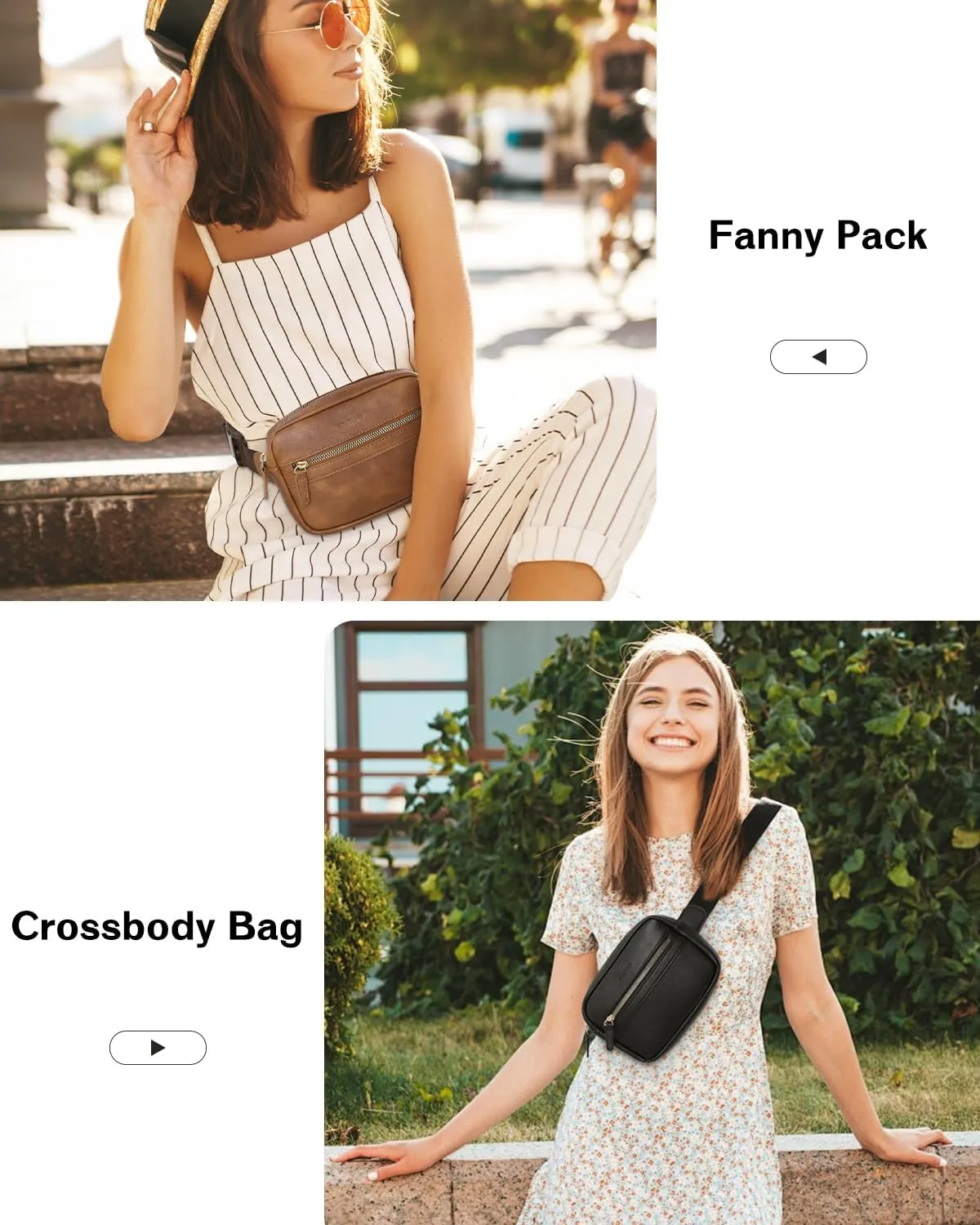 CHOLISS Fanny Packs for Women and Men - Belt Bag for Women, Crossbody Vegan Leather Fashion Waist Packs whith Adjustable Strap(White&Brown)