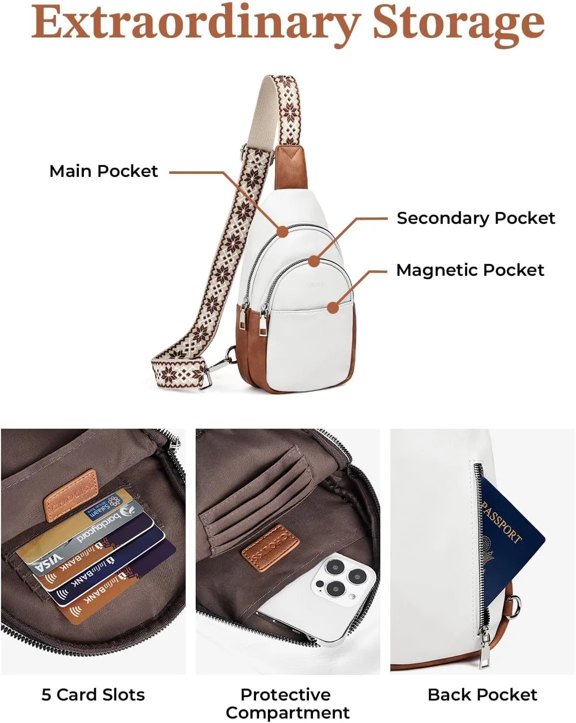 CHOLISS Small Sling Bag for Women Leather Crossbody Fanny Packs Chest Bag for Women
