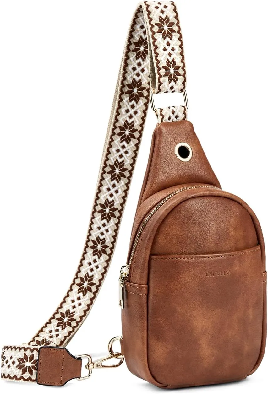 CHOLISS Small Sling Bag for Women Leather Crossbody Fanny Packs Chest Bag for Women