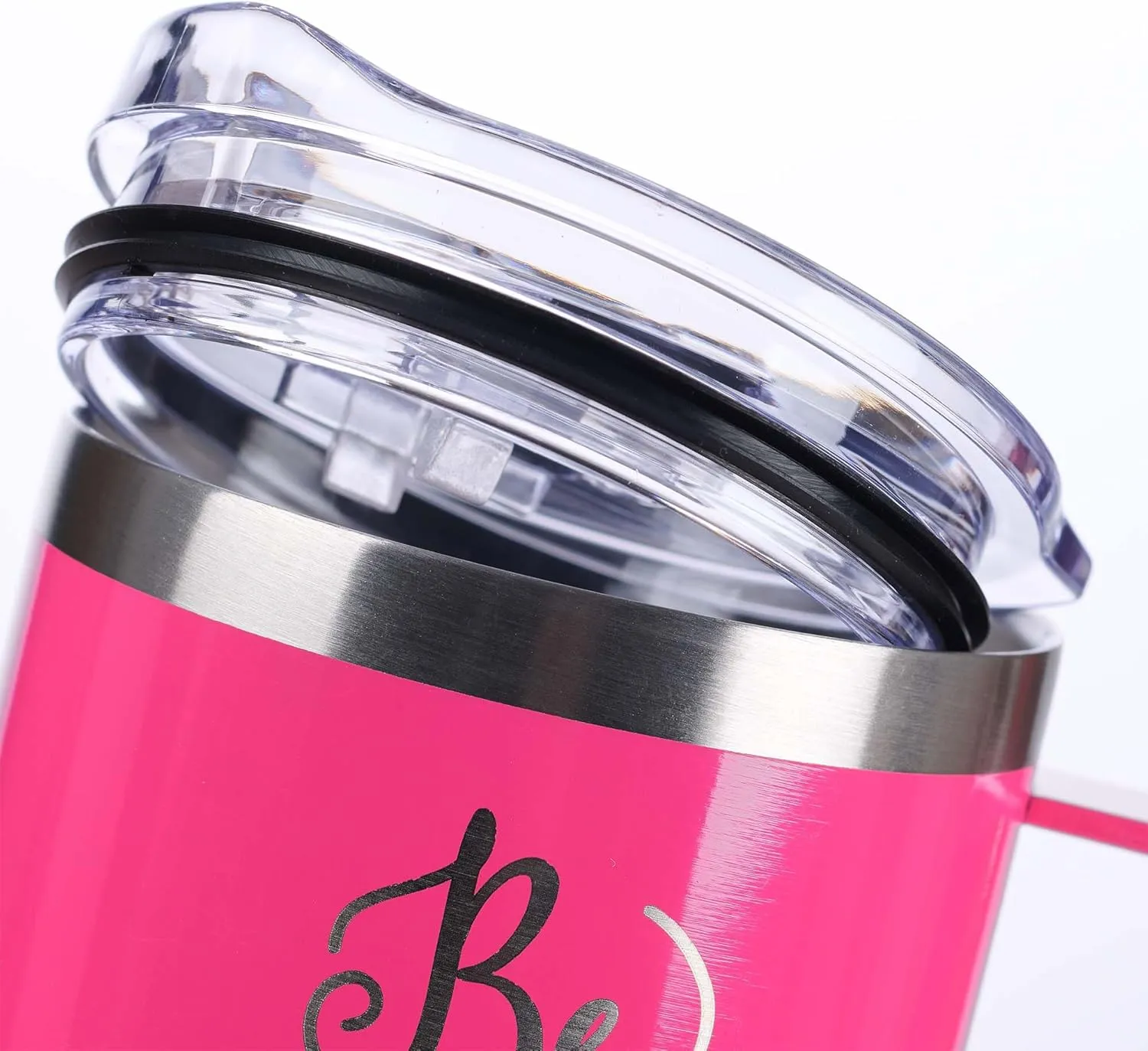 Christian Art Gifts Stainless Steel Double Wall Vacuum Insulated Camp Style Travel Mug 11 oz Pink Coffee Mug with Retractable Lid and Handle for Women with Bible Verse - Be Still -Psalm 46:10