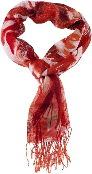 Christian Audigier 18x75 Flowers Fringe Scarf - Red
