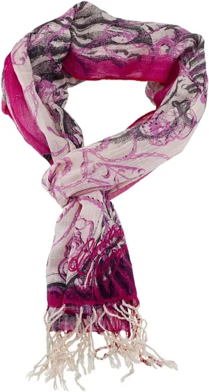 Christian Audigier 18x75 Logo Chain Fringe Scarf - Pink
