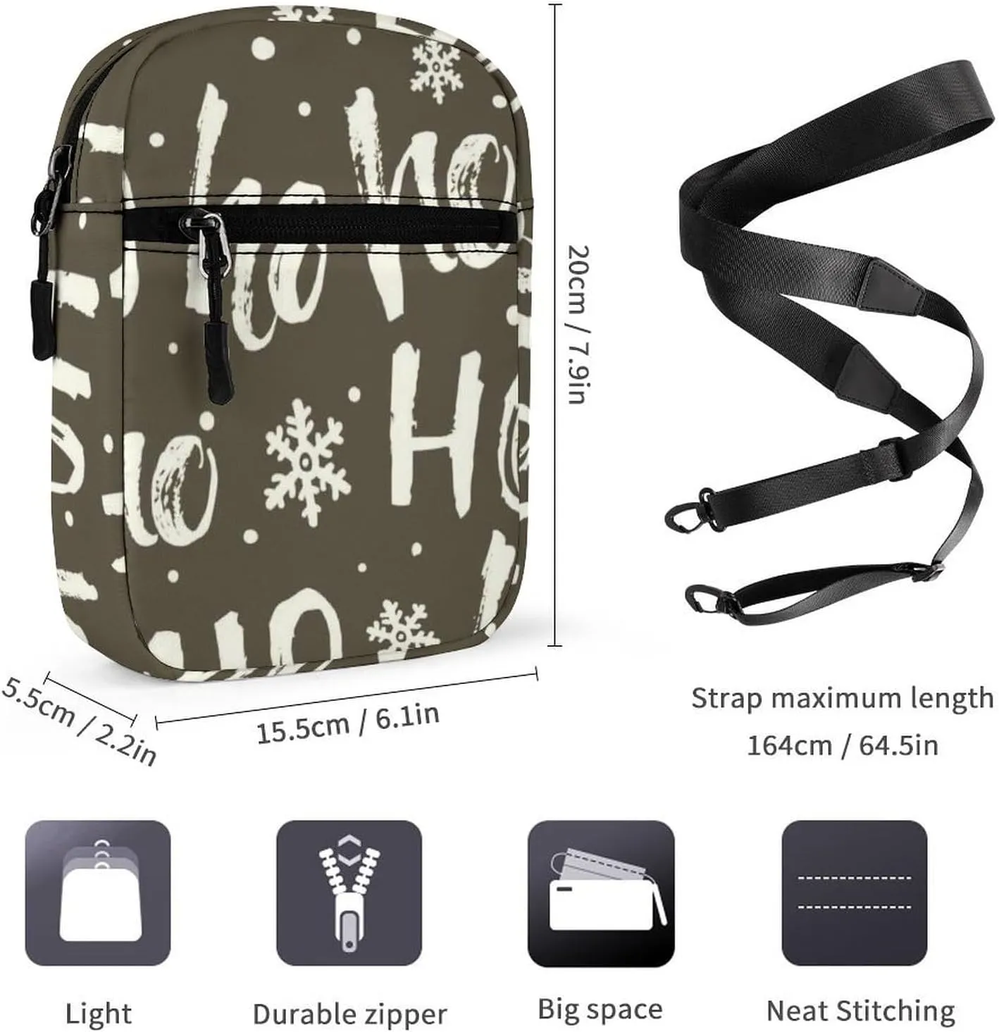 Christmas Santa Claus Laugh Snow Flakes Adjustable Fanny Waist Pack Pouch, Waterproof Crossbody Runners Bag Wallet for Gym Hiking Fitness Women Men 6.1 x 2.2 x 7.9 inch