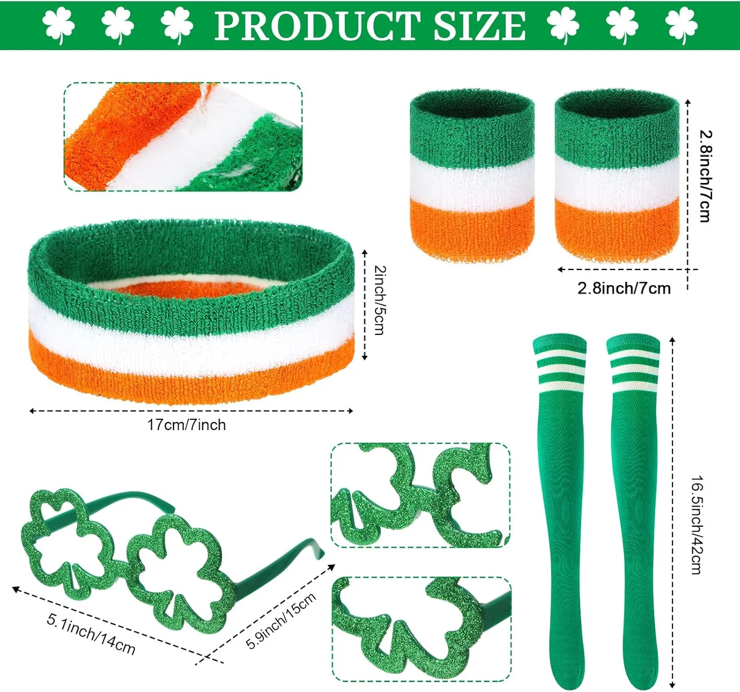 Chunful 10 Pcs St. Patrick's Day Fanny Pack Shamrocks Belt Bag Fanny Pack with Suspenders Drink Holder Headband Wristband (Charming Style)