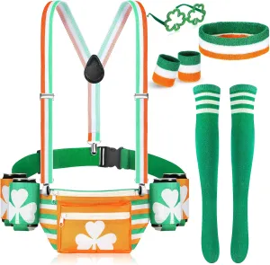 Chunful 10 Pcs St. Patrick's Day Fanny Pack Shamrocks Belt Bag Fanny Pack with Suspenders Drink Holder Headband Wristband (Charming Style)