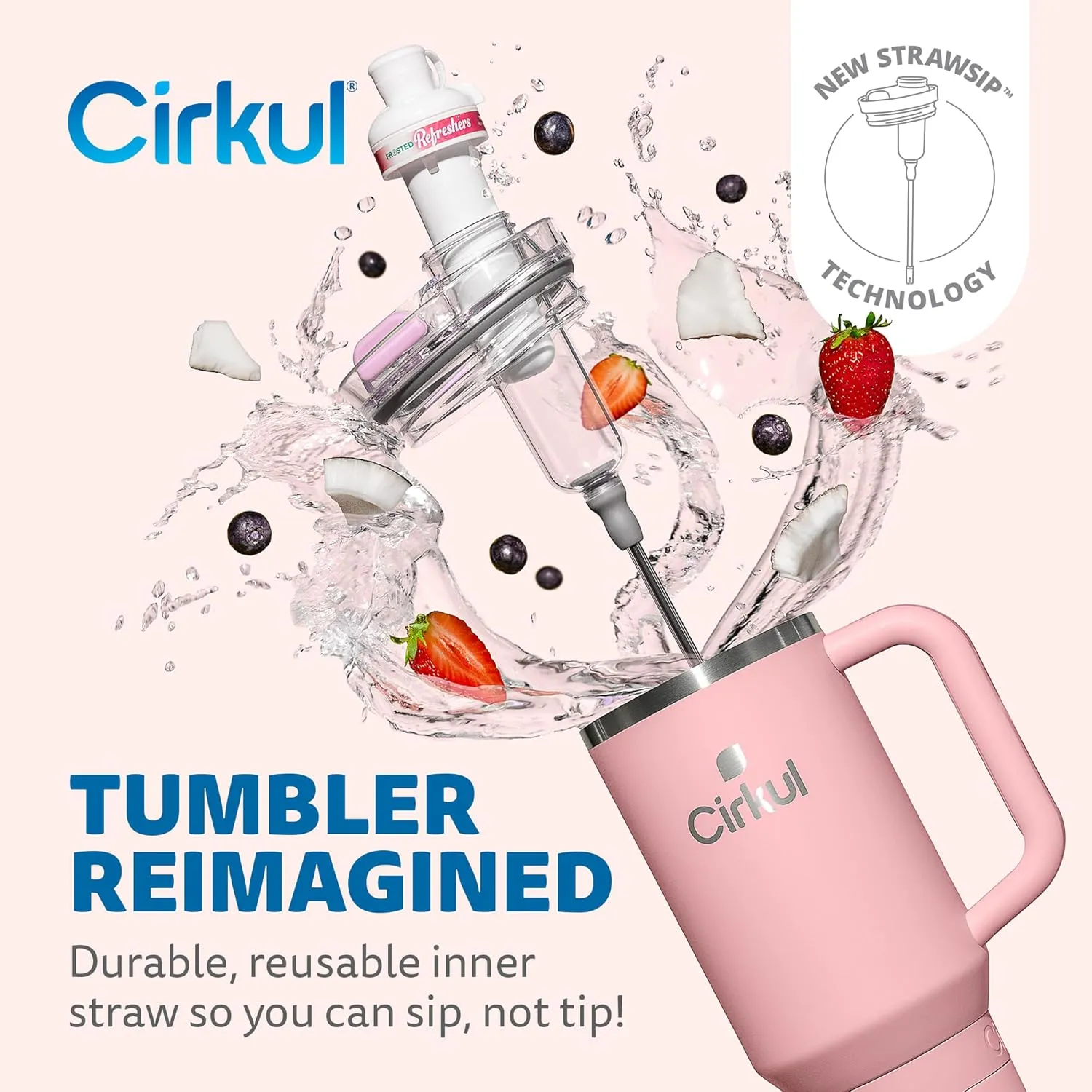 Cirkul 40oz. Blush Stainless Steel Tumbler with Handle, All-Day StrawSip™, Double-Wall Insulated