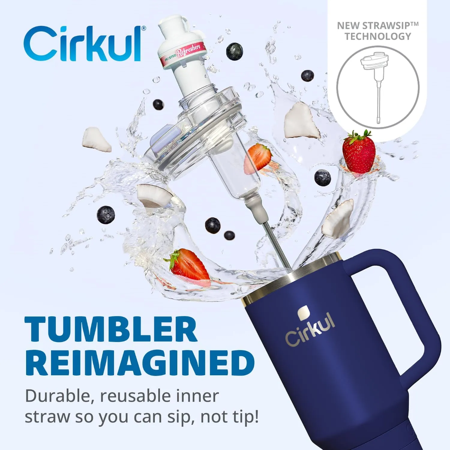 Cirkul 40oz. Midnight Blue Stainless Steel Tumbler with Handle, All-Day StrawSip™, Double-Wall Insulated