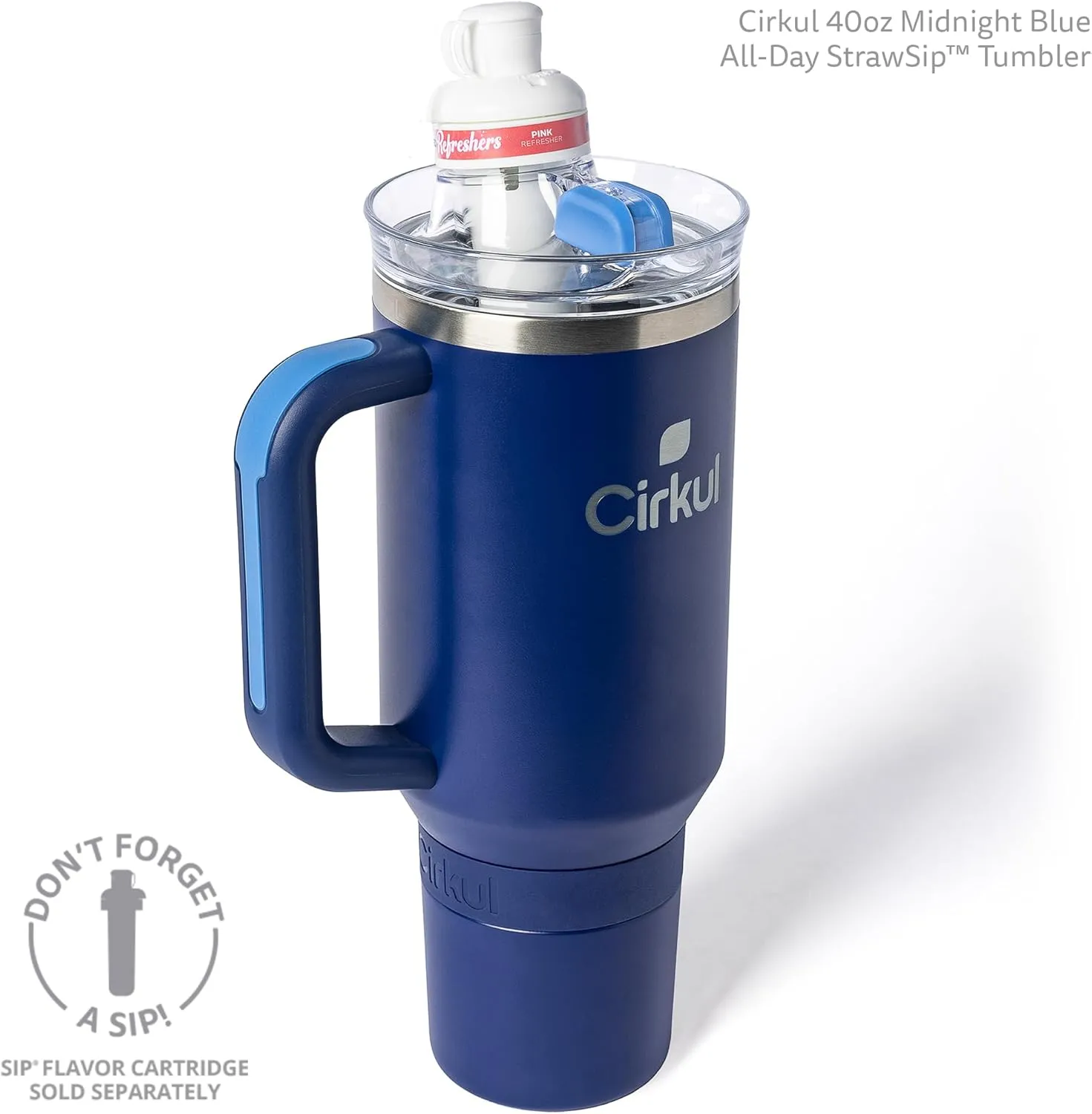 Cirkul 40oz. Midnight Blue Stainless Steel Tumbler with Handle, All-Day StrawSip™, Double-Wall Insulated