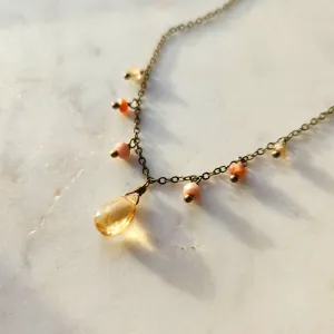 Citrine & Multi Color Sunstone Fringe Necklace