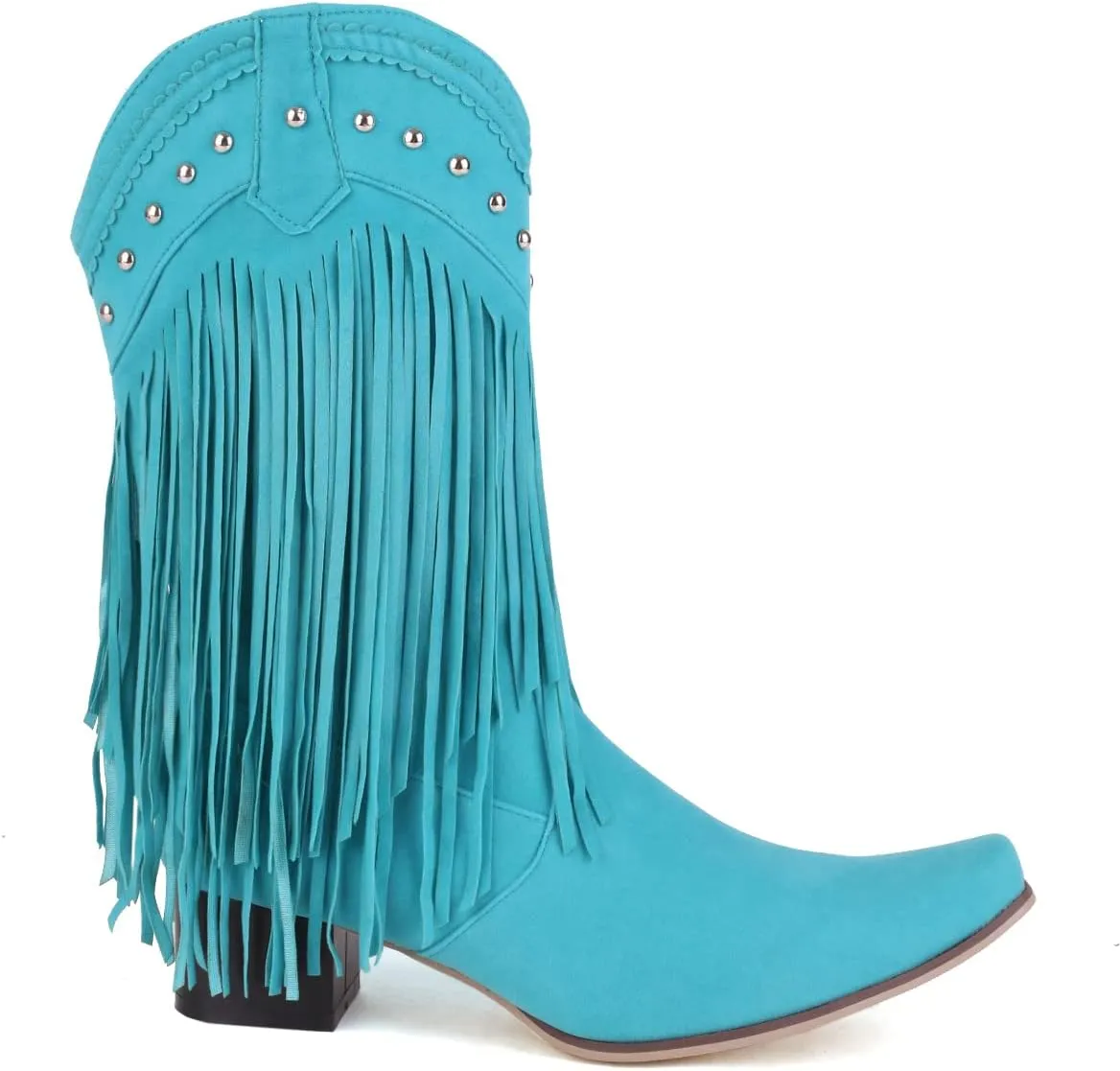 Ciuyurra Women Classic Fringe Western Boots Mid High Cuban Heels