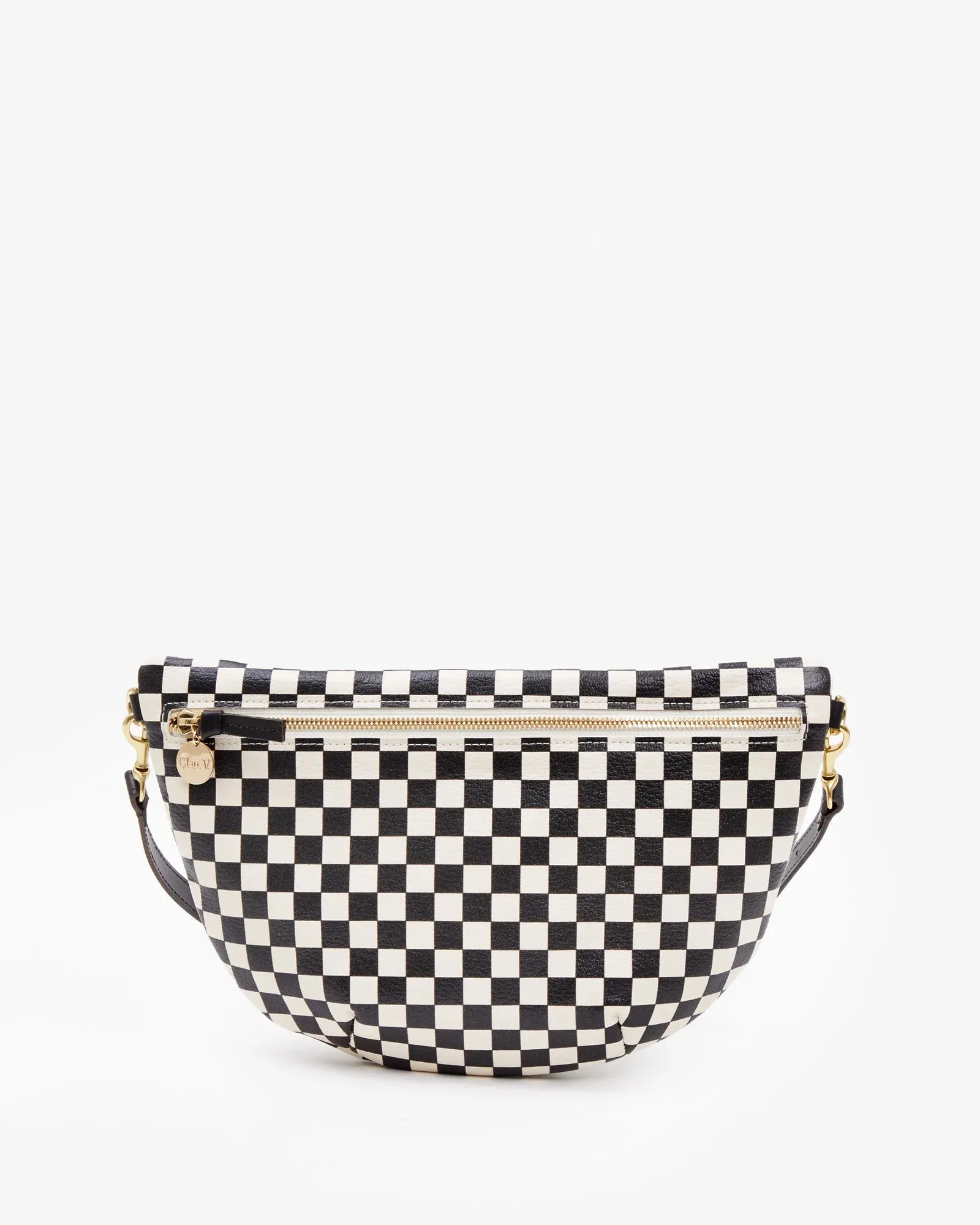 Clare V Grande Fanny Black & Cream Woven Checker