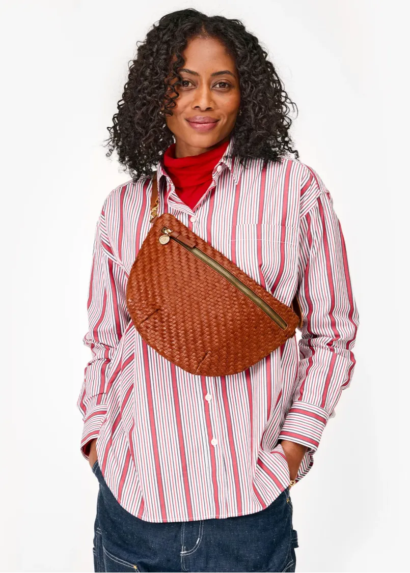 Clare V Grande Fanny Hazelnut Woven Zig Zag