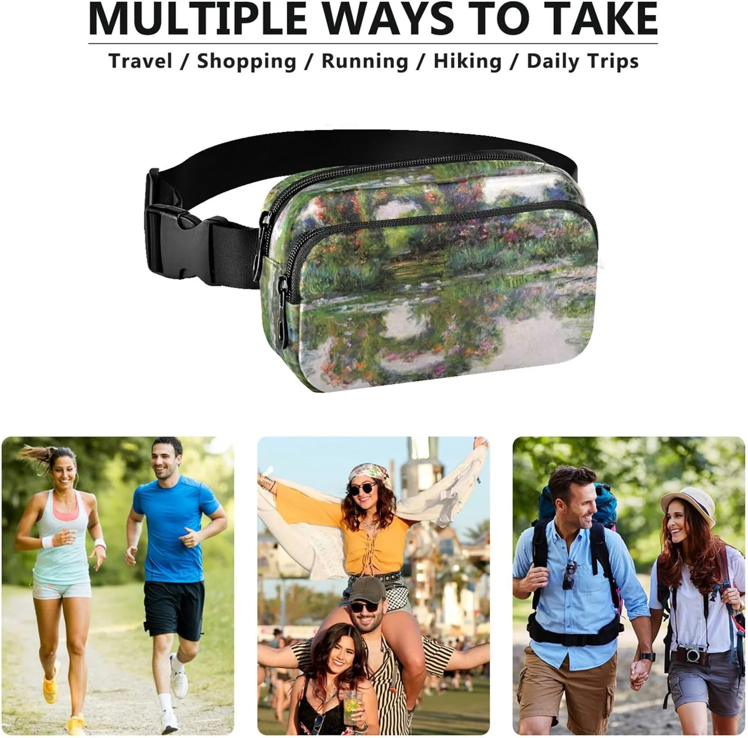 Claude Monet Flowering Arches Giverny Waterproof Fanny Packs Women Everywhere Belt Bag Pattern Cross Body Waist Pack