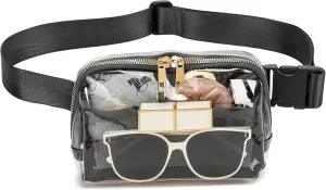 Clear Belt Bag Stadium Approved for Women Men With Adjustable Strap - Fanny Pack Crossbody Waist Bag for Concerts, Sports, Travelling, Hiking, Running (Black)