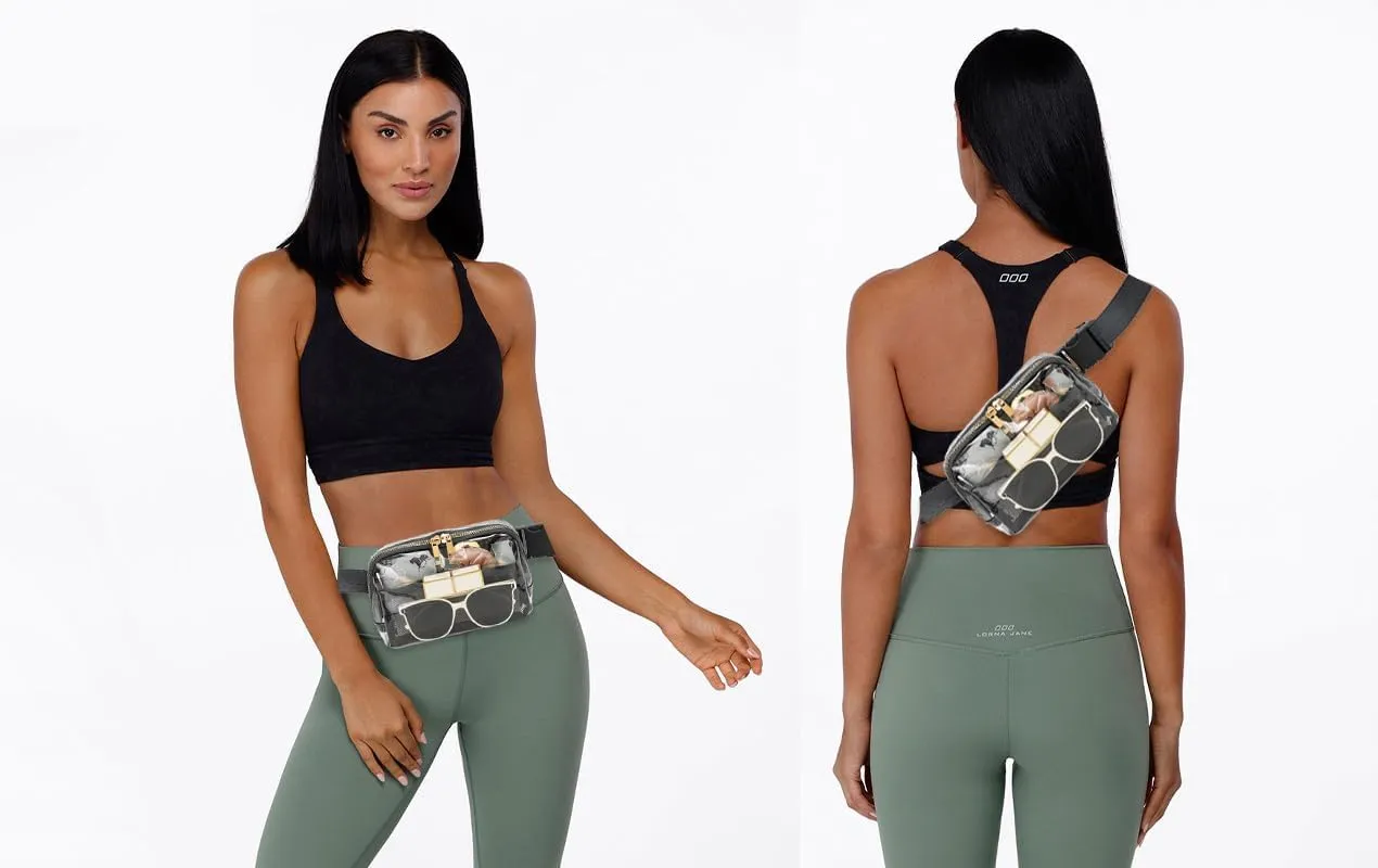 Clear Belt Bag Stadium Approved for Women Men With Adjustable Strap - Fanny Pack Crossbody Waist Bag for Concerts, Sports, Travelling, Hiking, Running (Black)