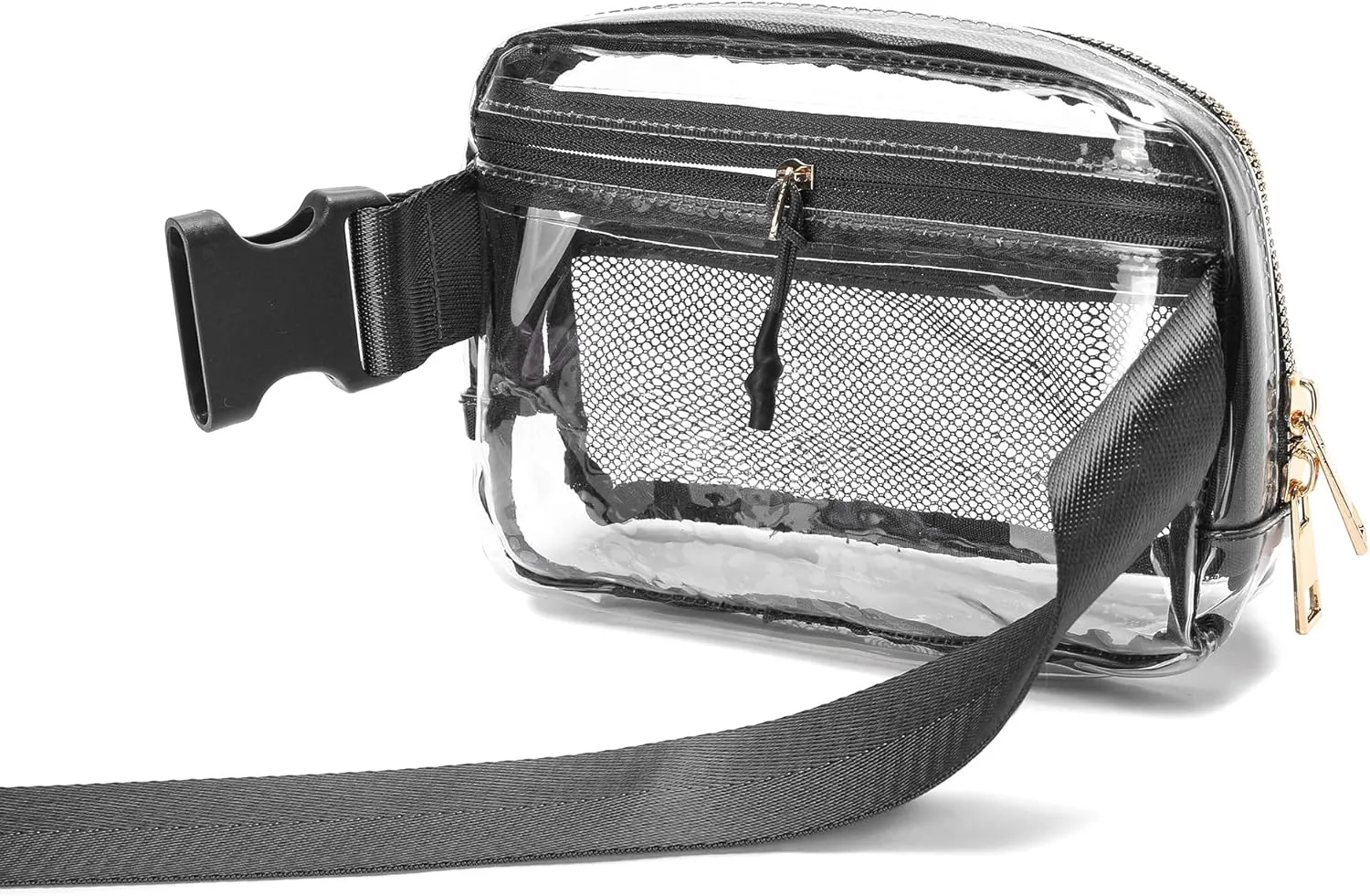 Clear Belt Bag Stadium Approved for Women Men With Adjustable Strap - Fanny Pack Crossbody Waist Bag for Concerts, Sports, Travelling, Hiking, Running (Black)