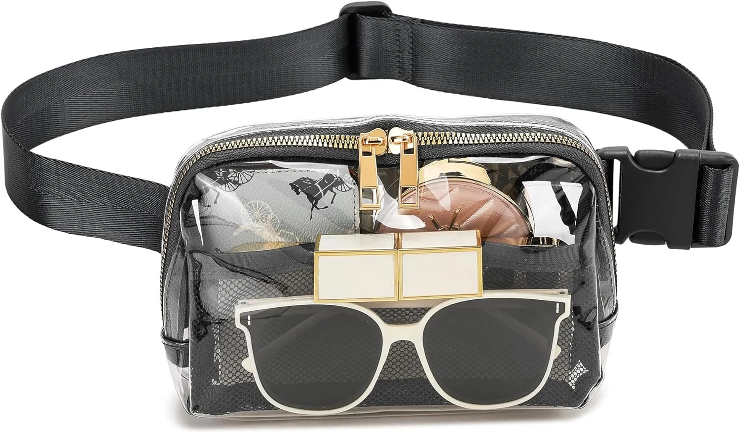 Clear Belt Bag Stadium Approved for Women Men With Adjustable Strap - Fanny Pack Crossbody Waist Bag for Concerts, Sports, Travelling, Hiking, Running (Black)
