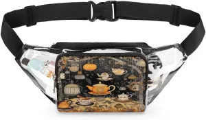 Clear Fanny Pack Stadium Approved Classical Tea Cup Fanny Pack Crossbody Bags for Women Clear Purse Transparent Waist Bag with Adjustable Strap for Sports, Event, Concerts