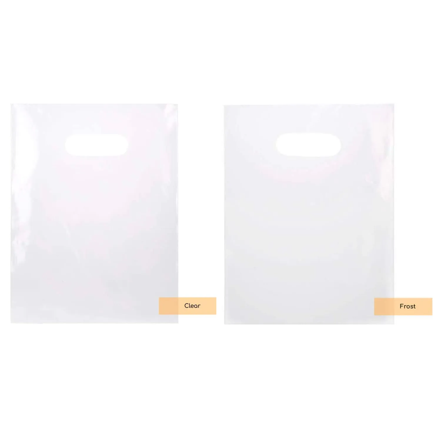 ClearBags Clear & Frost Handle Bag Bundle, 9x12, 100 Bags of Each Color, Merchandise Bag with Die Cut Handles Tear Resistant Strength, Shipping, Retail, Trade Shows, Gift Bags