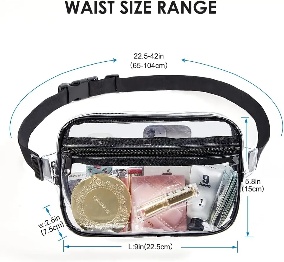 Clearworld Clear Fanny Pack for Women Men, Stadium Approved Waist Pack with Adjustable Strap,Fashion Belt Bag for Festival, Games,Travel and Concerts