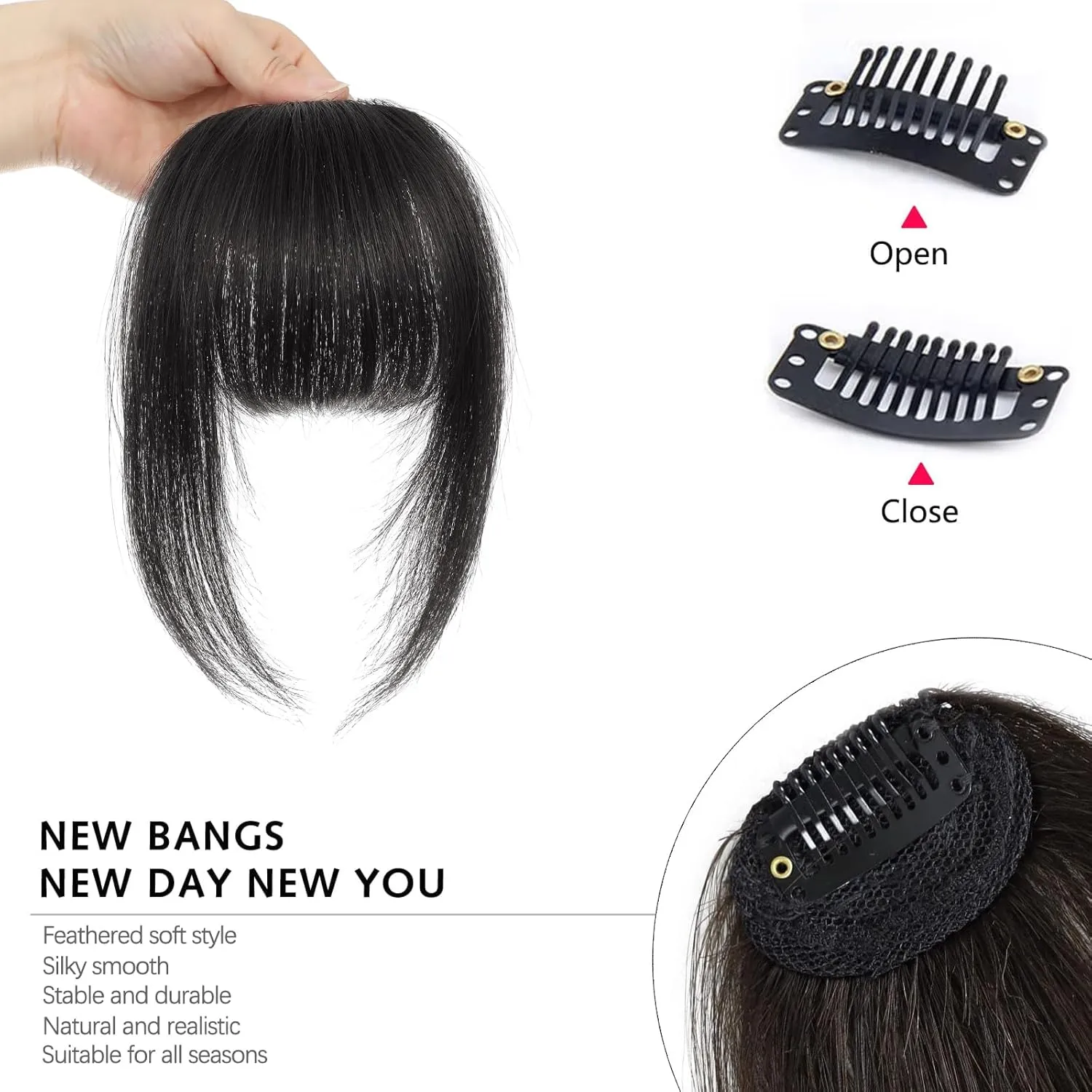 Clip In Bangs-100% Real Human Hair Bangs Clip Brown Black Clip On Bangs Hair Extensions Fake Bangs Human Hair French Bangs Hair Clip Fringe With Temples Hairpieces Curved Bangs For Daily Wear