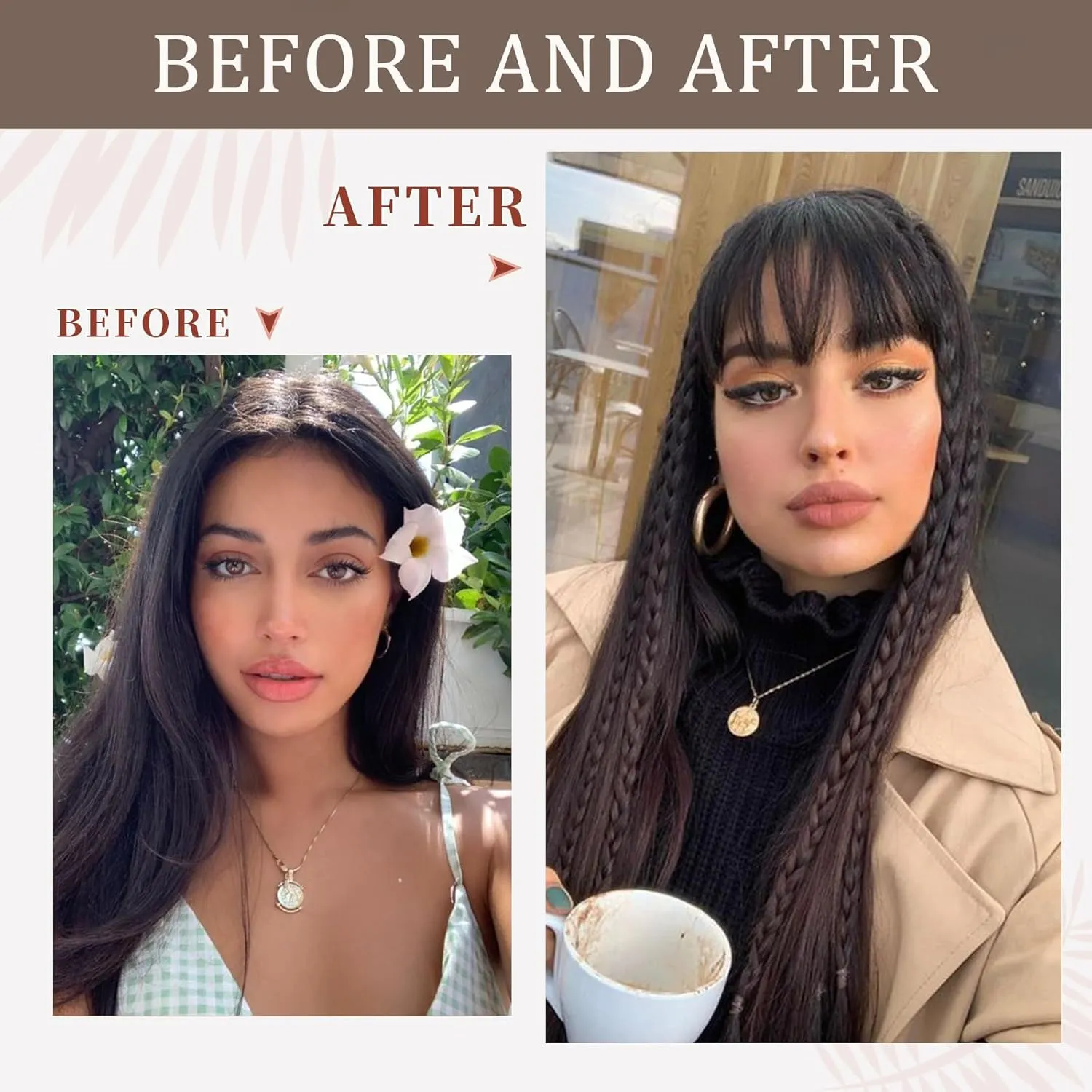 Clip In Bangs-100% Real Human Hair Bangs Clip Brown Black Clip On Bangs Hair Extensions Fake Bangs Human Hair French Bangs Hair Clip Fringe With Temples Hairpieces Curved Bangs For Daily Wear