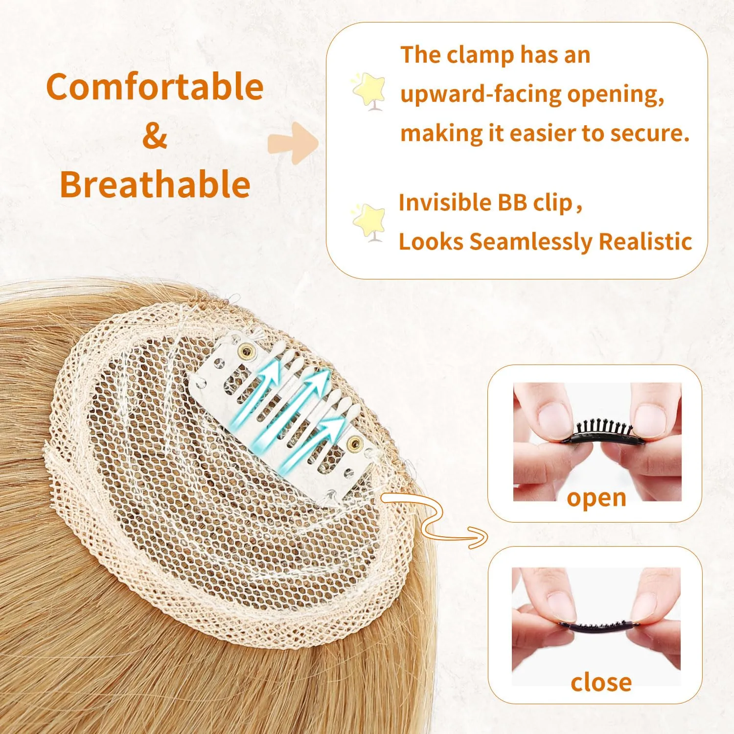 Clip in Bangs 100% Real Human Hair, Fake Bangs Hair Clip on Bang for Women, Ash Blonde French Bangs Fringe with Temples Hairpieces Extensions for Daily Wear (Ash Blonde, French Bangs)