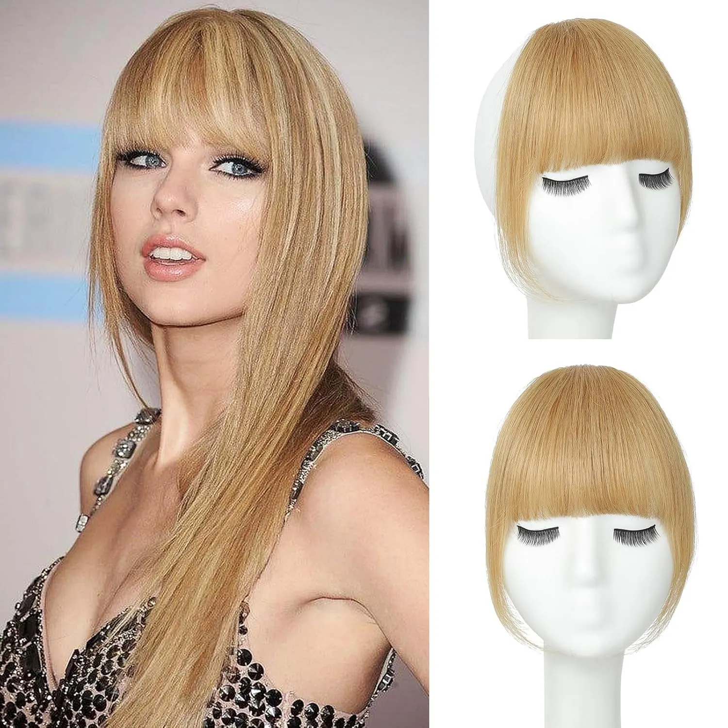 Clip in Bangs 100% Real Human Hair, Fake Bangs Hair Clip on Bang for Women, Ash Blonde French Bangs Fringe with Temples Hairpieces Extensions for Daily Wear (Ash Blonde, French Bangs)