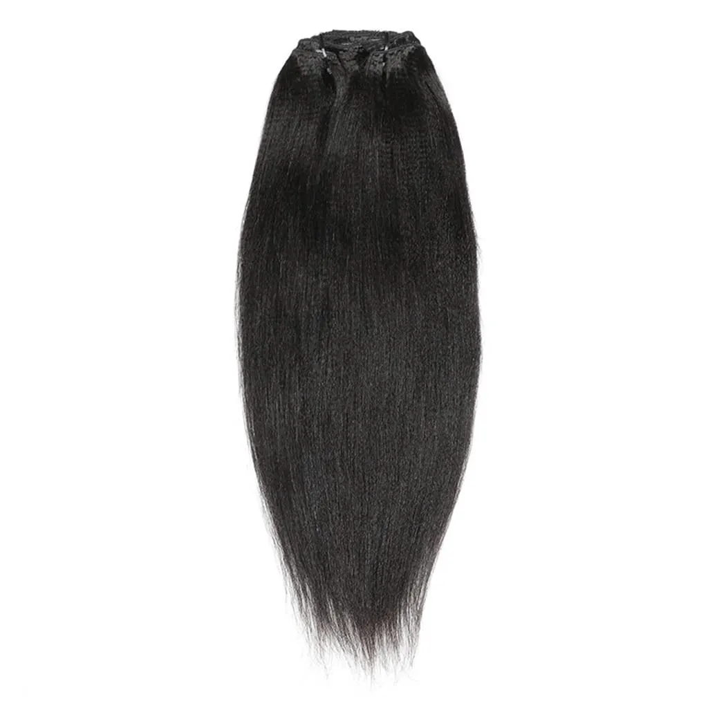 Clip In Extension 8 Pieces Set Perm Yaki Human Hair 115-120G 8"-24" Light Yaky Straight Remy Hair Extension 18 Clips Ins Black Short Hair for Women (14 Inches, #1B Natural Black)