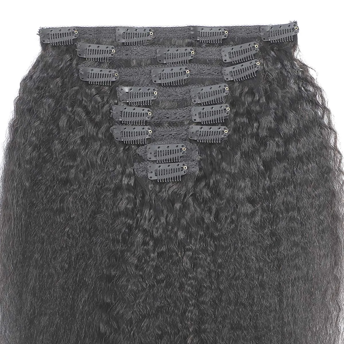 Clip in Hair Extension Human Hair for Women Kinky Straight Clip Ins Extension Yaki Straight Real Virgin Brazilian Hair Weft Silky Soft Clips in Human Hair Kinky Straight (14 Inch, Natural)