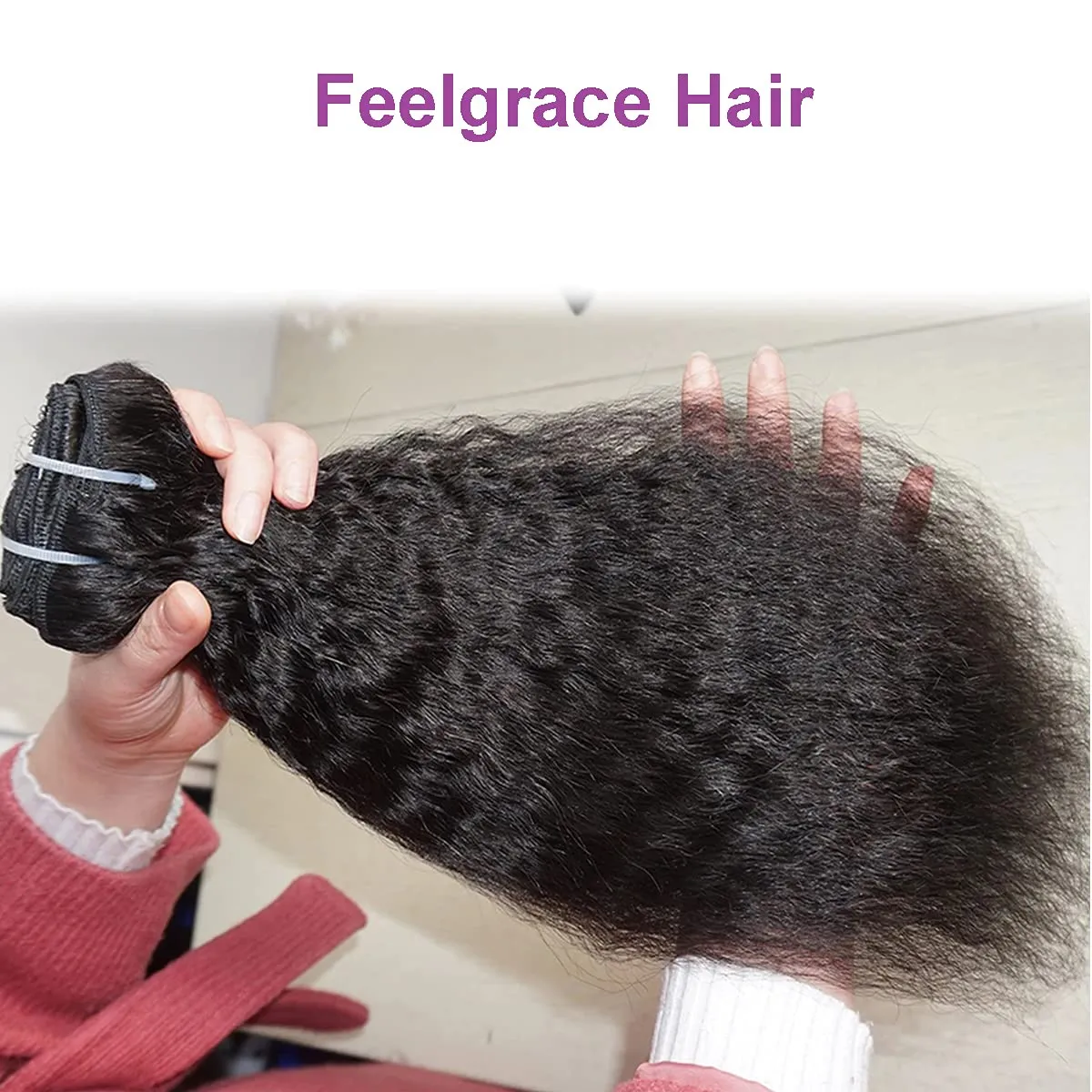 Clip in Hair Extension Human Hair for Women Kinky Straight Clip Ins Extension Yaki Straight Real Virgin Brazilian Hair Weft Silky Soft Clips in Human Hair Kinky Straight (14 Inch, Natural)