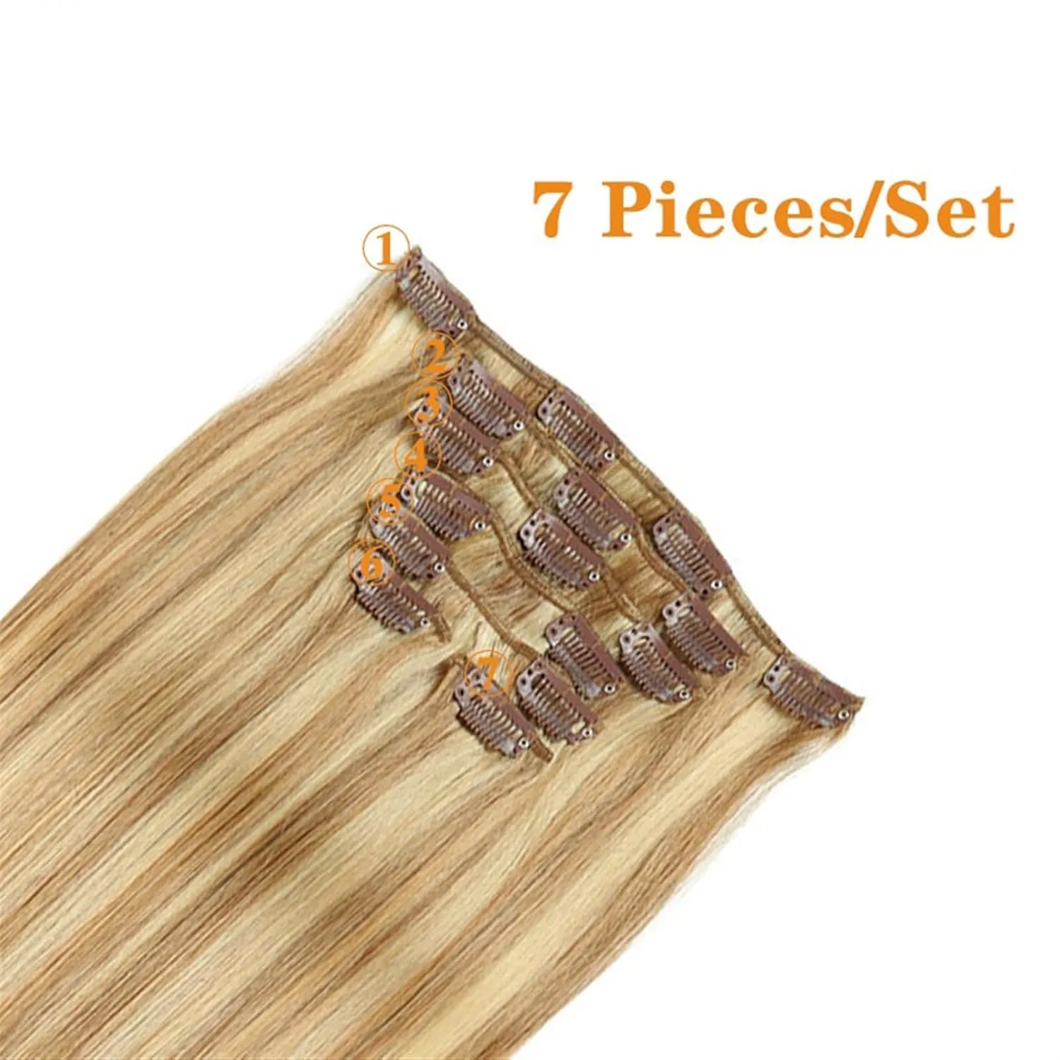Clip in Hair Extensions 7 Pieces/Set Clip in Hair Extensions Real Human Hair,Soft Human Hair Extensions for Women,Long Straight Human Hair clip in Hair Extension,Mixed Bleach Blonde Fashion Hair Exten