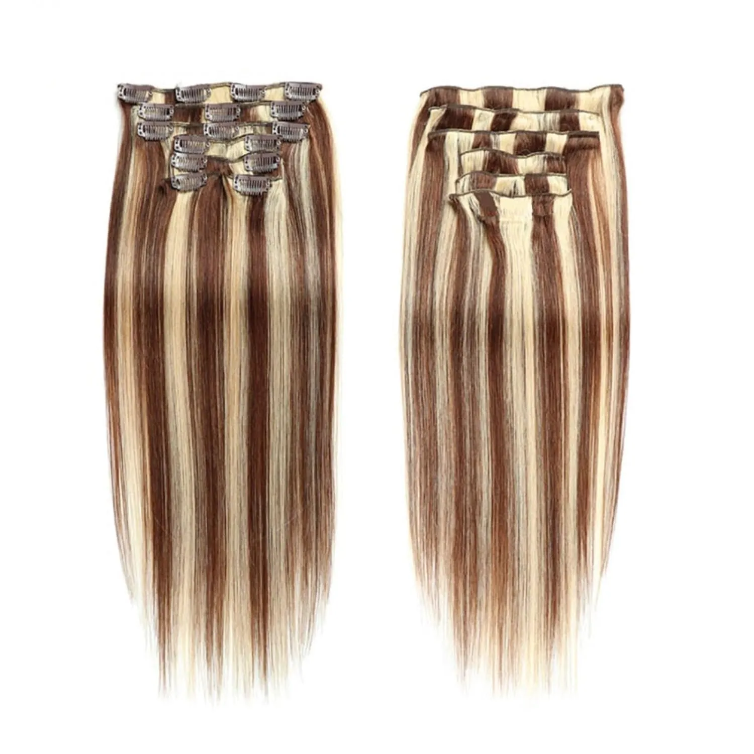 Clip in Hair Extensions 7 Pieces/Set Clip in Hair Extensions Real Human Hair,Soft Human Hair Extensions for Women,Long Straight Human Hair clip in Hair Extension,Mixed Bleach Blonde Fashion Hair Exten