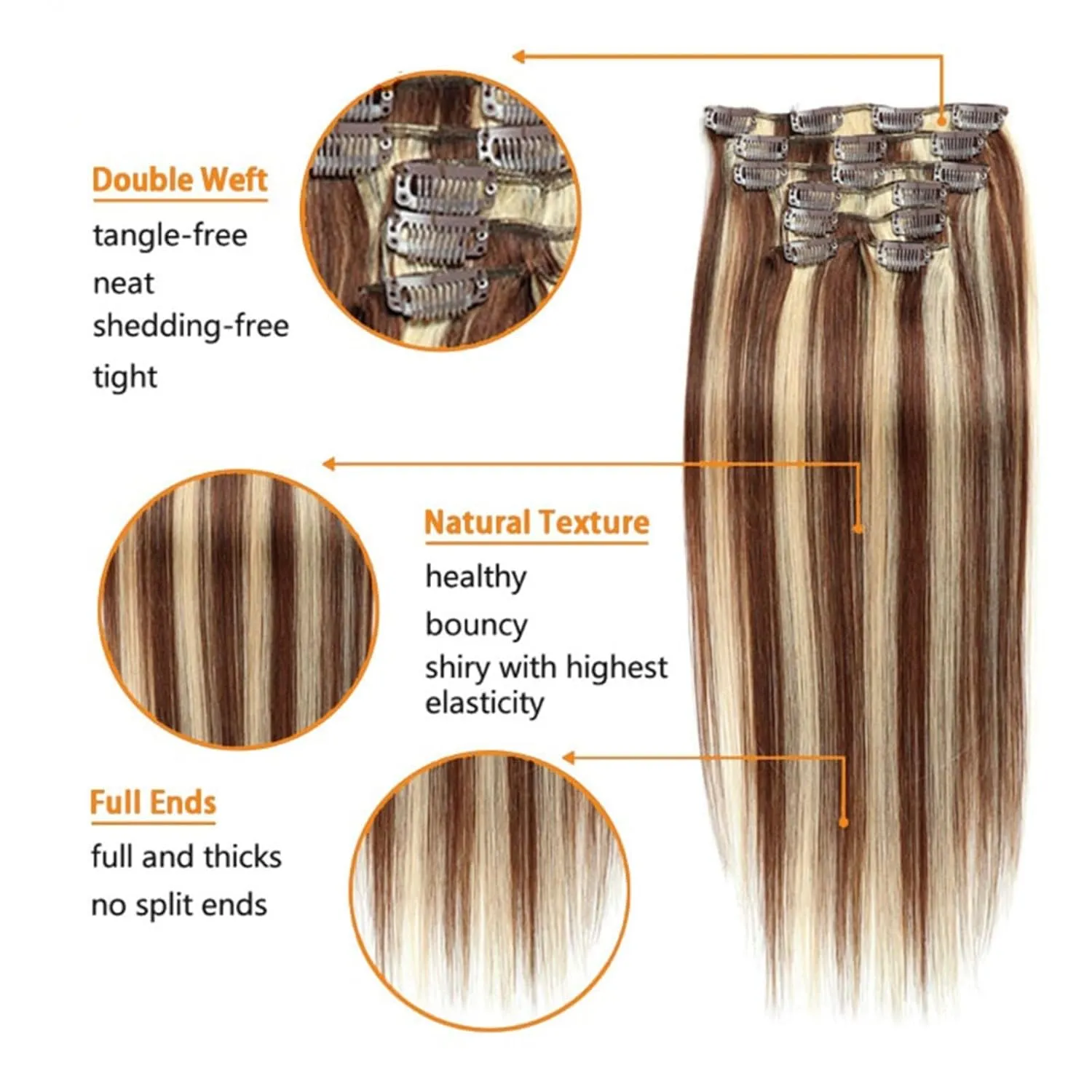Clip in Hair Extensions 7 Pieces/Set Clip in Hair Extensions Real Human Hair,Soft Human Hair Extensions for Women,Long Straight Human Hair clip in Hair Extension,Mixed Bleach Blonde Fashion Hair Exten