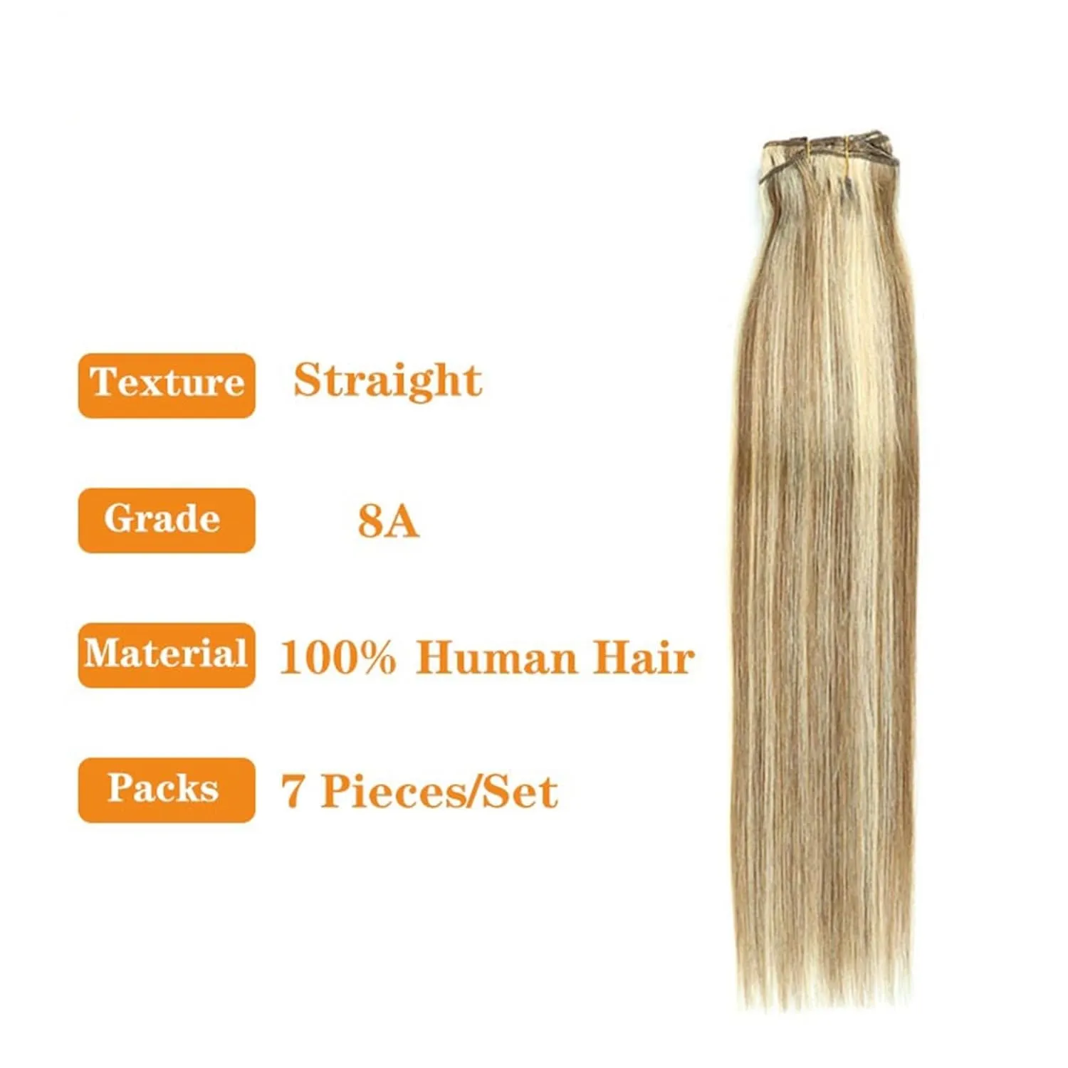 Clip in Hair Extensions 7 Pieces/Set Clip in Hair Extensions Real Human Hair,Soft Human Hair Extensions for Women,Long Straight Human Hair clip in Hair Extension,Mixed Bleach Blonde Fashion Hair Exten