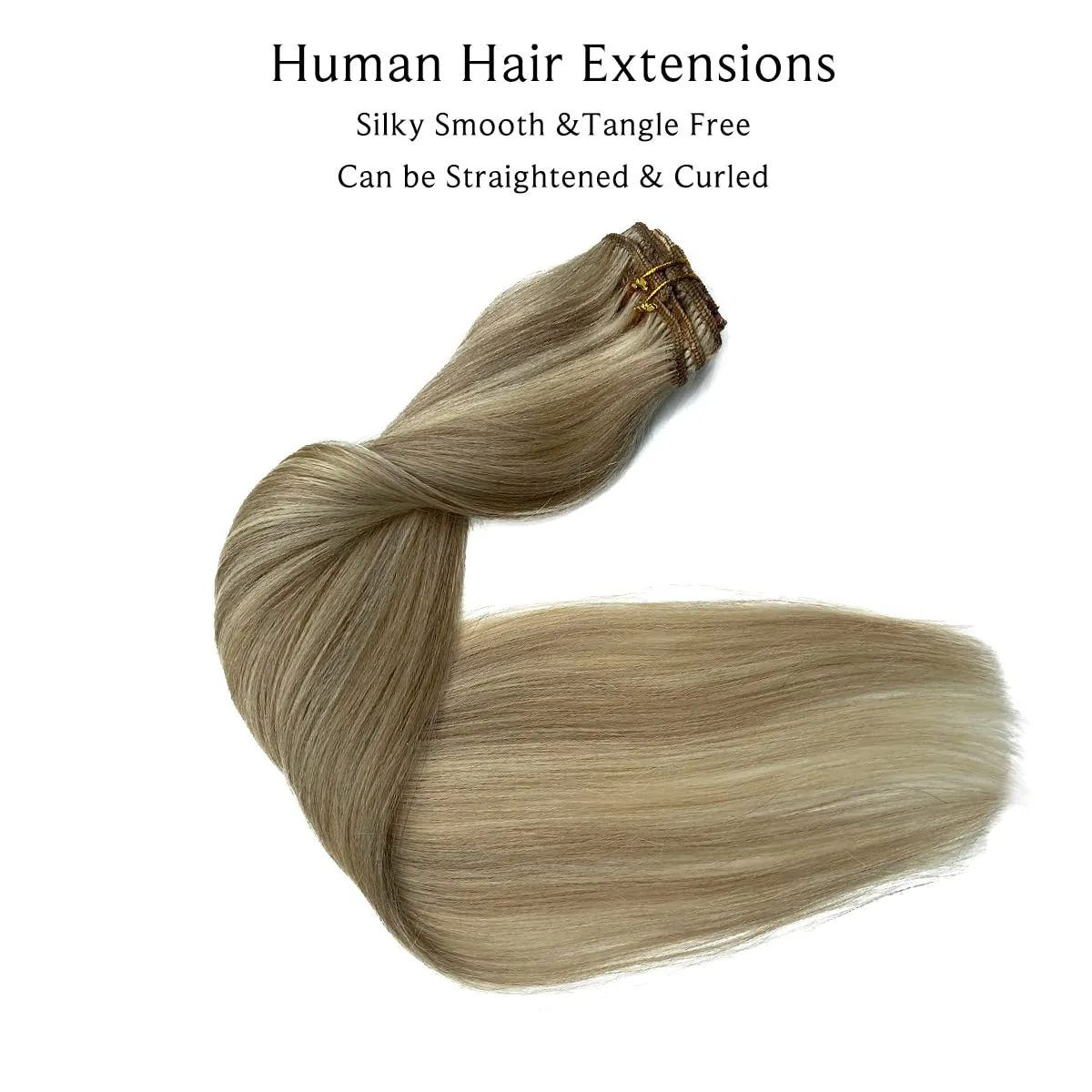 Clip in Hair Extensions, Ash Blonde Balayage Blonde Hair Extensions Real Human Hair Clip ins, 14 Inch 7 Pcs 70G Double Wefts Hair Extensions Human Hair Clip in Extensions for Thin Hair