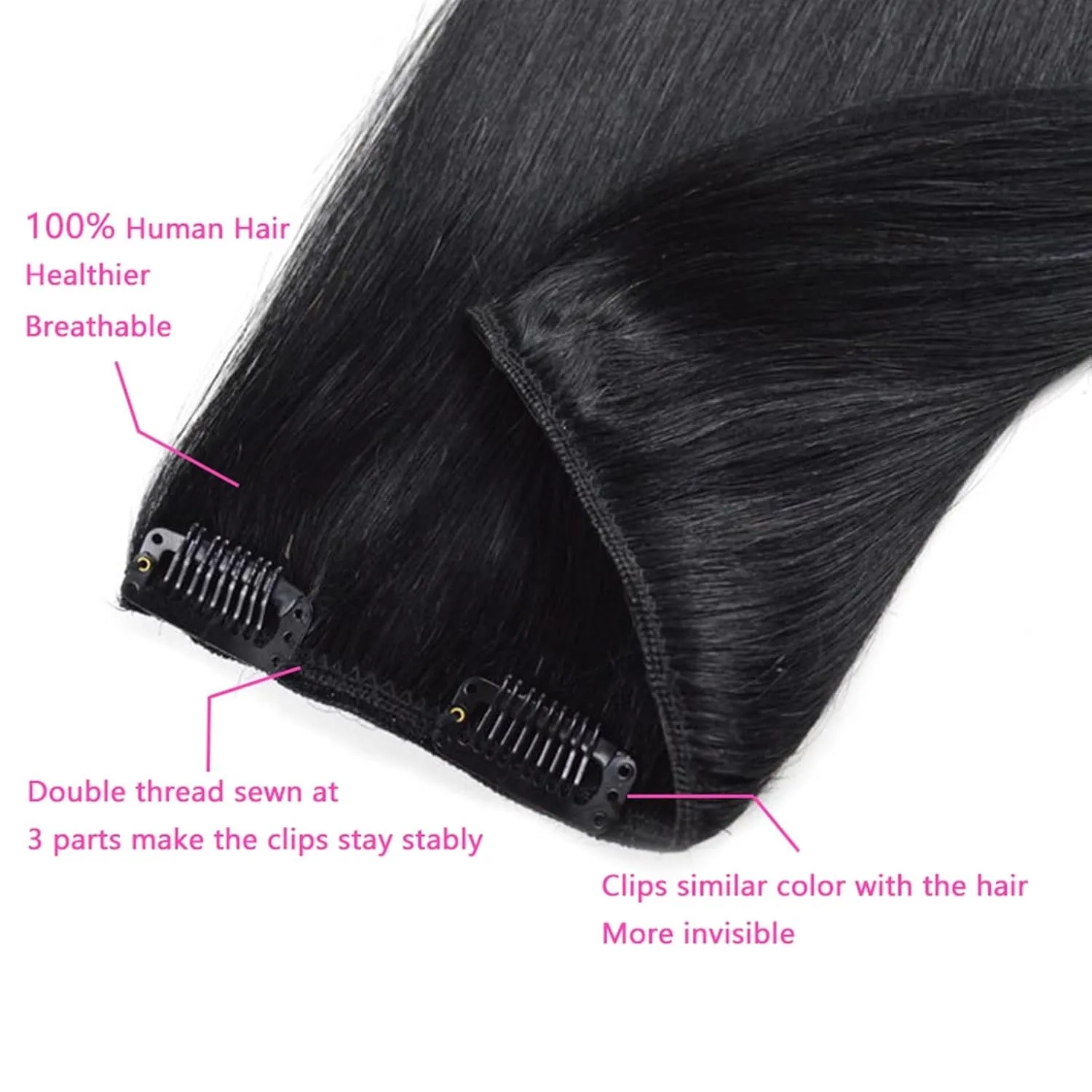 Clip in Hair Extensions Clip In Human Hair Extensions, Real Remy Thick Straight Clip Ins Black Human Hair Extensions for Relaxed Hair 7 Pieces Per Set for Women, #1B 120 Gram Human Hair Clip(14 Inch,2