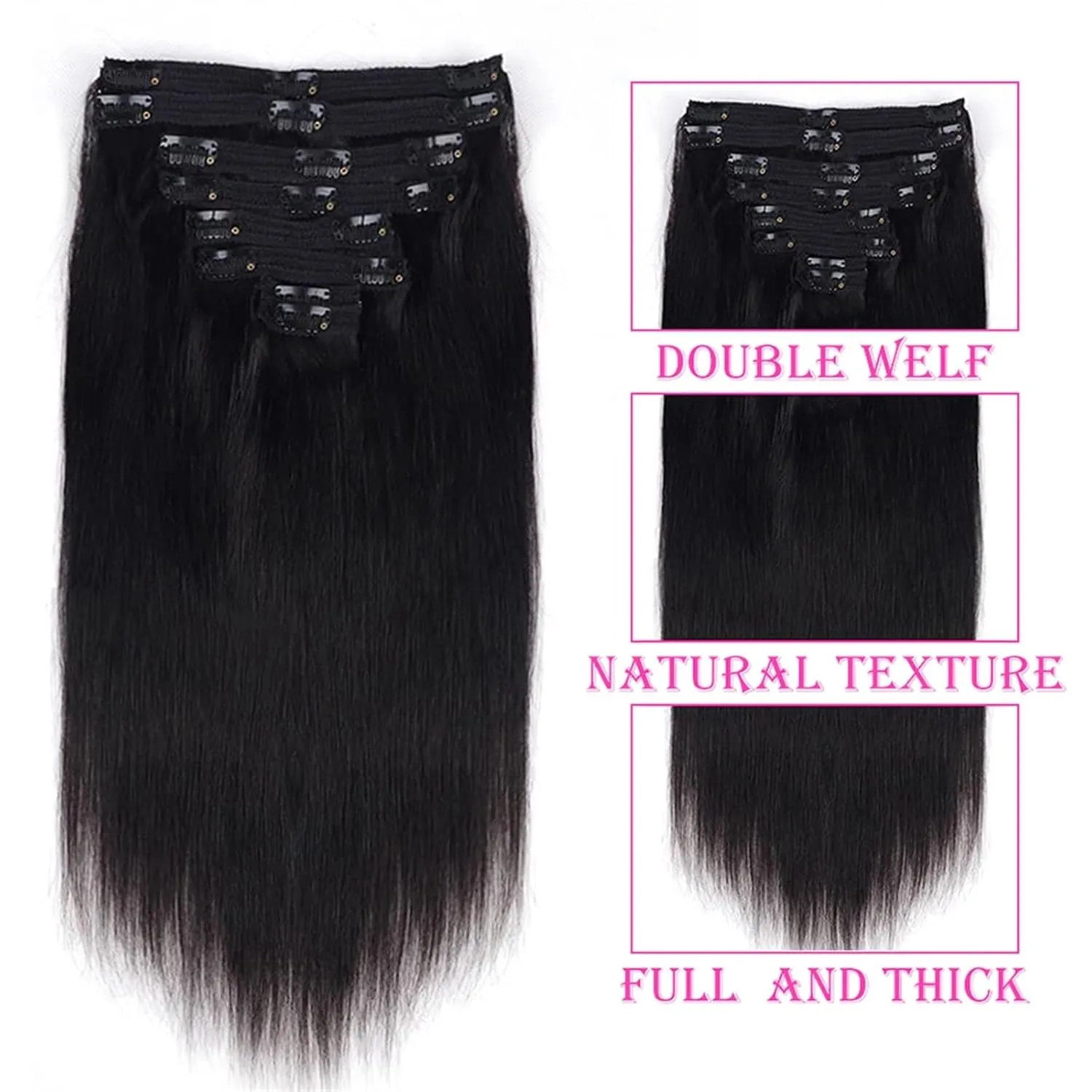 Clip in Hair Extensions Clip In Human Hair Extensions, Real Remy Thick Straight Clip Ins Black Human Hair Extensions for Relaxed Hair 7 Pieces Per Set for Women, #1B 120 Gram Human Hair Clip(14 Inch,2