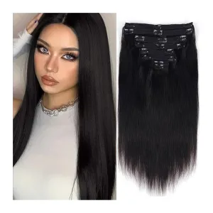 Clip in Hair Extensions Clip In Human Hair Extensions, Real Remy Thick Straight Clip Ins Black Human Hair Extensions for Relaxed Hair 7 Pieces Per Set for Women, #1B 120 Gram Human Hair Clip(14 Inch,2